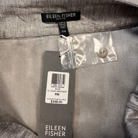 Eileen Fisher Faux Wrap Skirt Size Petite M Silver Metallic Linen Blend - Picture 9 of 9